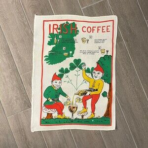 Vintage Irish Coffee Recipe Leprechaun Tea Towel 1980s